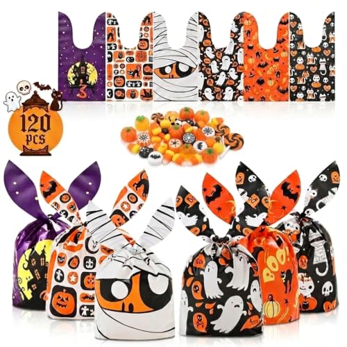 Tarqite Lot de 120 sacs à bonbons d'Halloween, sacs à bonbons pour Halloween, sacs cadeaux sucrés ou acides pour pâtisseries, bonbons, biscuits, accessoires de fête