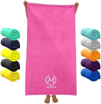 Personalized Beach Towels for Adults with Embroidered Name, Logo - Pink