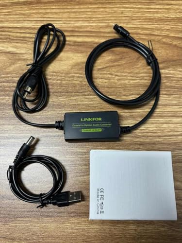 LiNKFOR 192kHz Coaxial to Optical Converter 6.6FT Coaxial to Optical SPDIF Toslink Converter with Built-in 3.3FT Toslink and 3.3FT Cable for Older TV DVD Soundbar Amplifier
