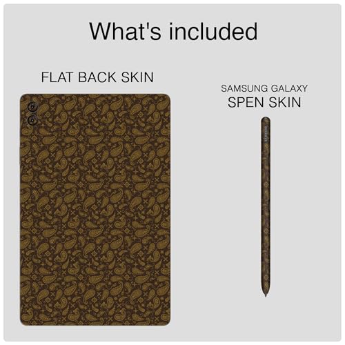 Image of Capes Tablet Skins For Samsung Galaxy Tab S9 FE Plus | Ultra-Thin Protective Film | Anti-Scratch Vinyl Decal Skin | Not Case /Cover (Brown Paisley, Back Skin + S Pen Skin)