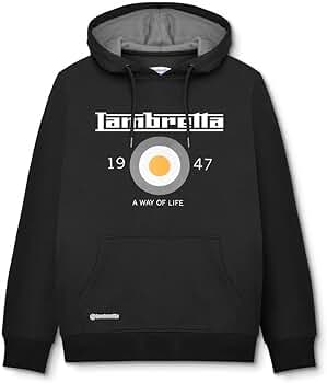 Lambretta Black Cotton Hoodie with Hood, Pockets & Graphic Print – Modern style and everyday comfort with 29% OFF!