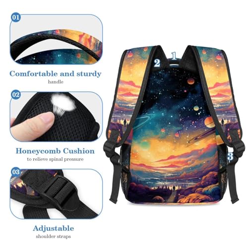 Sac à dos Galaxie Planète grand format avec trousse scolaire assortie pour élèves - 4