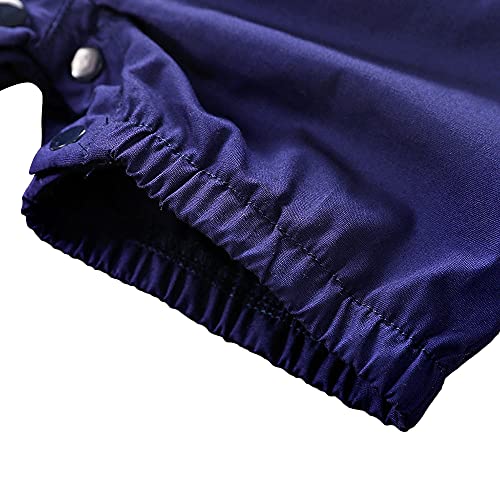 Image of Hopscotch Boys Cotton Graphic Print Formal Set Suspender Shorts Formal Set with Bow in Navy Color