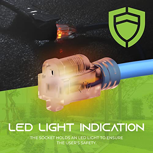Gearit 14/3 Outdoor Extension Cord (100 Feet) 14 Awg Gauge - 3 Prong Plug - Sjeow Extreme Heavy Duty Cold Weather Indoor/Outdoor - Lighted Led Plug, Oil Water Weather Resistant - 100Ft #TOP3
