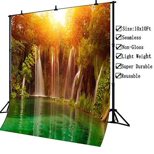 Fhzon 10X10Ft Waterfall Backdrop Green Forest Clear Lake Sunset Photography Background Nature Landscape Travel Theme Photos Wallpaper Decoration Studio Props Fh128 #TOP4