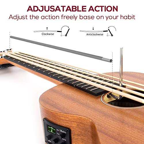Image of lotmusic Electric Acoustic Bass Ukulele 30 inch African Blackwood Professional Aquila EADG with Gig Bag Strap for Beginner and advanced.
