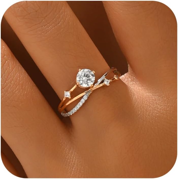 Shiny Diamond Interweave Ring for Women 925 Sterling Silver Luxury Twisted Cubic Zirconia Promise Rings for Wife 14k Gold Plated CZ Eternity Engagement Band Ring for Her Wedding Valentine Jewelry Gift