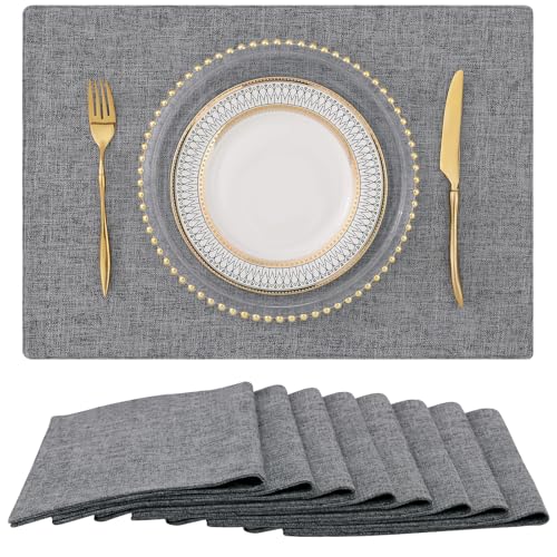 homing Faux Cotton Linen Placemats Set of 8, Cloth Dining Table Mats