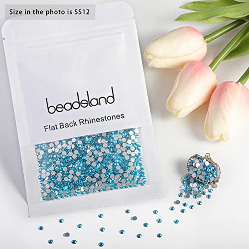 Image of Beadsland Flat Back Crystal Rhinestones,Aquamarine AB, SS12, 1440pcs | Round Glass Gems, 3.0-3.2mm, for Nail Art Craft, Glue Fix