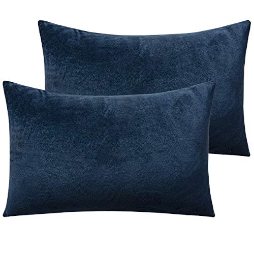 Image of NTBAY 2 Pack Zippered Velvet Queen Pillowcases, Super Soft and Cozy Luxury Fuzzy Flannel Pillow Cases with Zipper, 20x30 Inches, Navy Blue