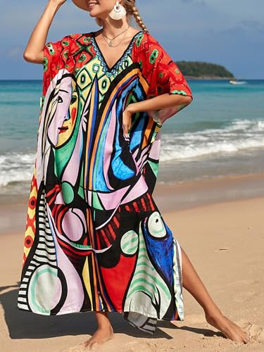 Image of Kaftan Dresses for Women Plus Size Summer Beach Dress with Print and Swim Cover Ups