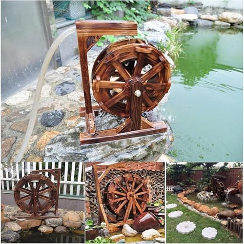 Rustic Water Wheel Fountain - Freestanding Outdoor/Indoor Decorative Spitter, Vintage Ornamental Water Feature with Stand (7.8in Dia) - Perfect Garden Decor