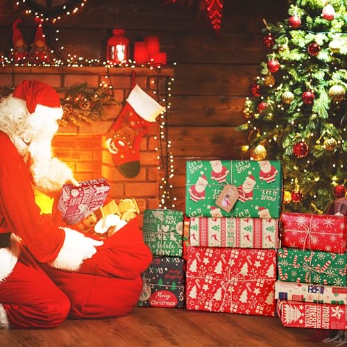 70 * 50cm Christmas Wrapping Paper for Gift, 12 Sheets Xmas Wrapping Paper Recyclable Kraft Wapping Paper with 10pcs Gift Tags and 10m Twine for Gift and Craft Wrapping - Image 7