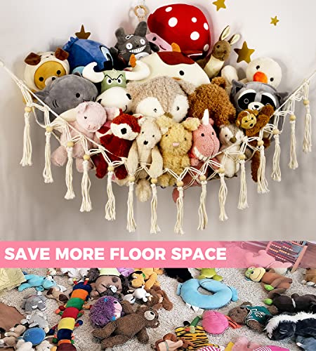 Tcgpro Stuffed Animal Storage - Stuffed Animal Hammock Or Net Corner, Boho Stuffed Animal Holder With Tassels, Macrame Hanging Toy Organizer Ideas For Plush Display, Kids Room Bedroom Decor #TOP3