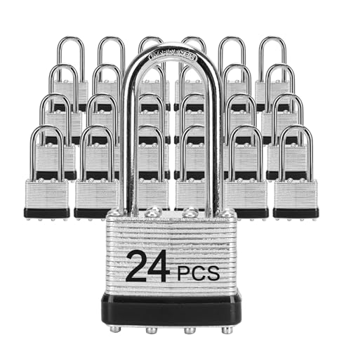 Image of Padlocks with Same Key, LQYN 24 Pcs Laminated Keyed Padlock (1-9 /16 inch, 40mm), Keyed Alike Locks, Long Shackle, for Storage Locker, Hasp Latch, Toolbox, Sheds
