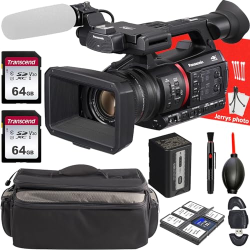Panasonic AG-CX350 4K Camcorder + 2PC 64 GB Memory + Handle Unit + Camera Carrying Case + Battery Charger + Deluxe Cleaning Kit + More (16pc Bundle)