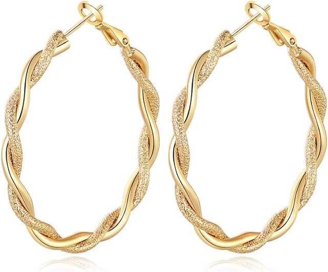 Yumay-Twisted Rope Extra Large Gold Hoop Earrings 9ct Gold Filled Creole for Girls or Womens(40mm)