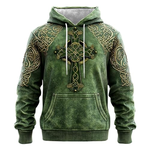 Sweat à capuche vert irlandais homme grande taille trèfle polaire confortable