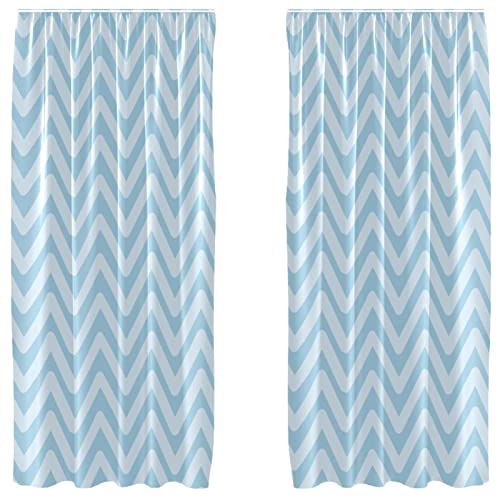 Cortinas opacas de microfibra azules con diseño geométrico de dos paneles 2