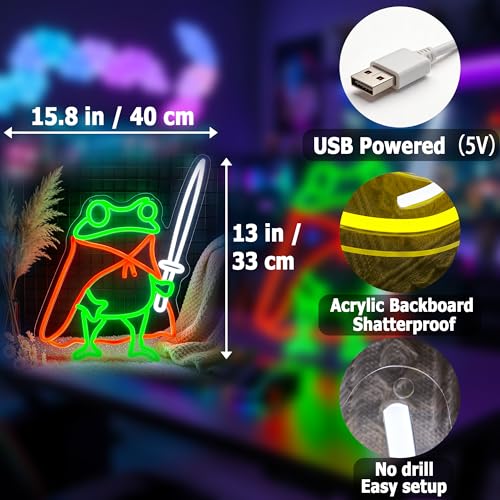 Image of Frog Neon Sign Cute Neon Signs for Wall Decor Green Red Neon LED Sign for Man Cave Room Home Party Birthday Bar Signs - USB Powered