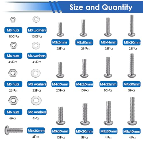 smseace 516Pcs Nuts and Bolts Assortment Kit 21-Sizes M3/M4/M5/M6 Nut Bolt Washer Assortment Kit for Machinery, Furniture, Automotive, Motorcycle Repairs