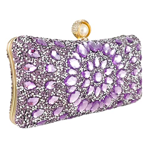 Image of Boutique De FGG Mini Pearl Clasp Crystal Clutch Purses for Women, Evening Bags Wedding Handbag, Party Rhinestone Clutch Bag