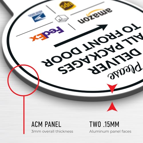 Image of Package Delivery Sign, Delivery Instructions Deliver All Package to Front Door Left Arrow Sign, 9x17 Inches Round Shape, Aluminum Composite Made in USA by Sigo Signs