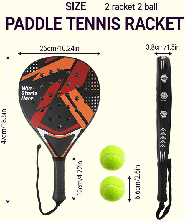 Miniatura 2 de Juego de 2 raquetas de pádel Superficie ABS y núcleo de espuma EVA, palas de tenis de playa con 2 pelotas y bolsa de transporte al aire libre,