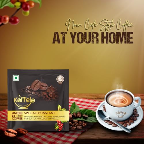 Image of Koffelo Premium Instant Coffee | 100% Indian Robusta Beans | Perfect for Hot, Cold & Espresso | Rich, Velvety & Aromatic | Speciality Instant Coffee (72 units x 1.1 g each)