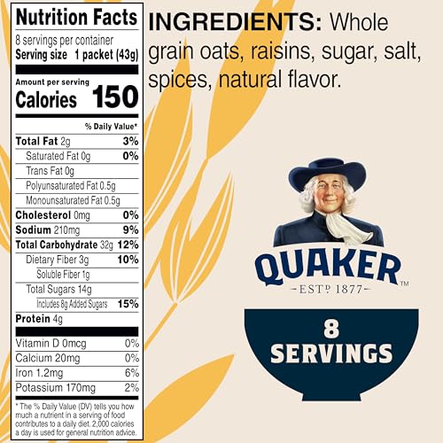 Image of Quaker Instant Oatmeal, Raisins & Spice, 1.51oz Packets (8 Pack)