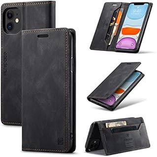 TOHULLE for iPhone 11 Case, Vintage Wallet Case Card Holder Kickstand Built-in Magnetic Flip Folio Leather Case for iPhone 11 - Black