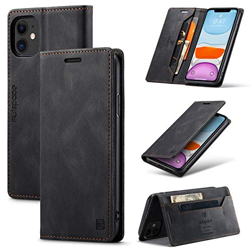 TOHULLE for iPhone 11 Case, Vintage Wallet Case RFID Blocking Card Holder Kickstand Built-in Magnetic Closure Flip Folio Leather Case for iPhone 11 - Black
