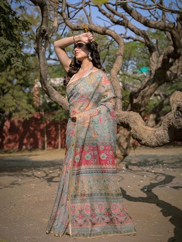 Image of MIRCHI FASHION Saree for Woman Organza Floral Printed | Lightweight Elegant Traditional Sari with Matching Blouse Piece