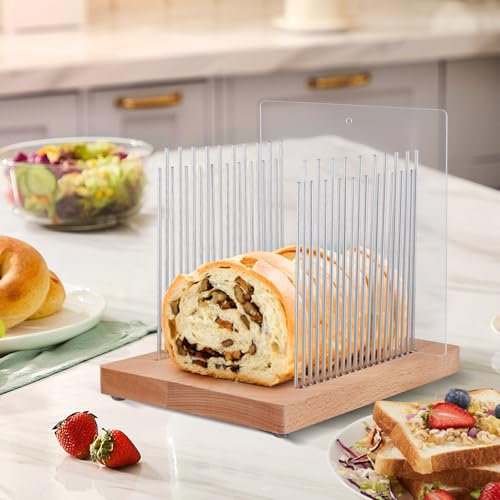 Bread Slicer Guide, Bread Slicers for Homemade Bread with Adjustable Width, Stainless Steel Slicing Guide & Beechwood Board, Foldable Bread Cutter for Bread, Roast, Loaf, Sourdough Rounds, Bagels - Image 2