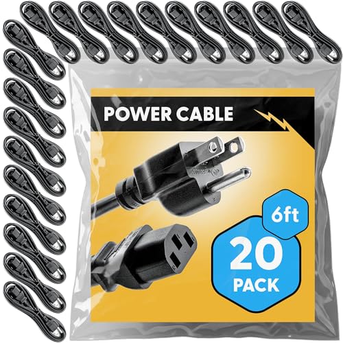 UL Listed 6ft Universal Power Cord (20 Pack) - IEC C13 to NEMA 5-15P Computer Monitor Cable for IT Departments, Data Centers & Bulk Purchasing - 18AWG 10A 125V