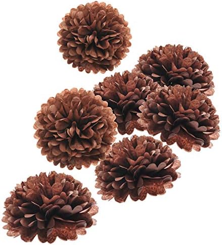 10" Brown Tissue Pom Poms DIY Tissue Paper Flowers for Birthday Wedding Baby Shower Tea Party Dessert Table Decoration, Pack of 18