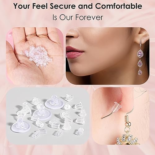 Image of iBayam 610pcs 6 Styles Clear Plastic Earring Backs, Earring Backings Replacements for Stud Earrings, Silicone Earring Back Clips Earring Backs Flower Rubber Plastic Secure Earring Backs for Safety