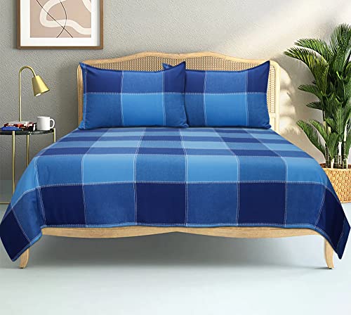 Image of AIRWILL, 200GSM Handloom Cotton Double Bedsheet with 2 Pillow Covers (4-Way Blue)