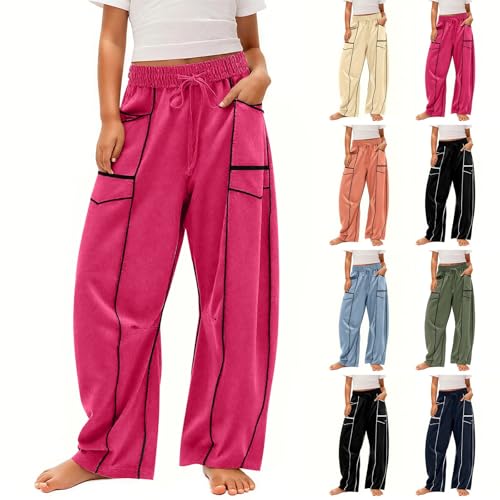 Girls Baggy Sweatpants Elastic High Waist Drawstring Athletic Jogger Straight Wide Leg Casual Loose Trousers