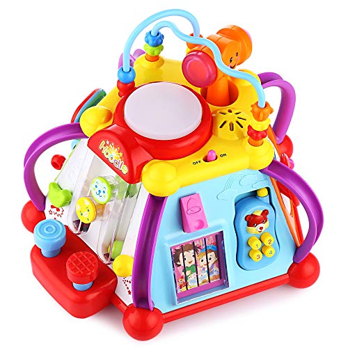 Image of IQ Toys Activity Cube Toy, Music Cube for Baby, Educational Game, Bead Maze, Shape Sorter, 15 Skill Building Developmental Activities to Play for 1 Year Old Girls and Boys, Baby Play Learning Cube