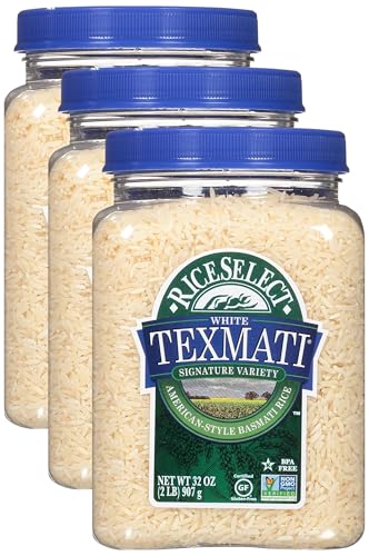 RiceSelect Texmati White Rice, Long-Grain Basmati Rice, Premium Gluten-Free Rice, Non-GMO, Star-K Kosher, 32-Ounce Jar (Pack of 3)