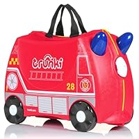 Trunki Handgepäck Und Kinderkoffer zum Draufsitzen | Kinder Risen Geschenk für Mädchen Und Jungen | Trolley Frank Feuerwehrauto (Rot)