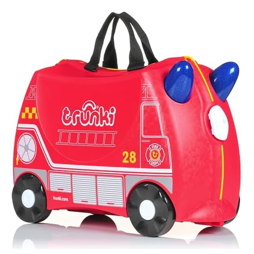 Trunki Valise Enfant à Roulette à Chevaucher et Bagage Cabine - Vehicules: Frank le Camion de Pompier (Rouge)