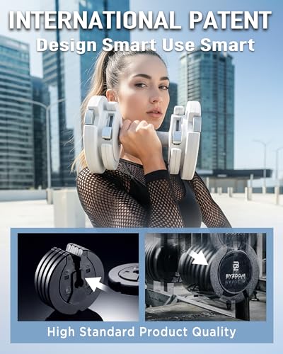Image of BYZOOM FITNESS Pure Series Adjustable Dumbbell - 12.5 /25 /27.5 /50 /55 /75lb - ONE UNIT OR PAIR(check QTY before purchase) - 5-in-1 / 10-in-1 / 15-in-1 / 21-in-1 Flexible Hand Weights for Home Apartment Garage Gym, Strength Training & Fitness Workouts, White OR Black