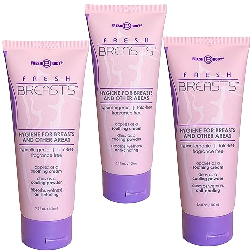Fresh Body Fresh Breasts Anti-Chafing Deodorant Lotion to Powder, 3.4 Fl Oz (3 Pack) Anti Chafing Whole Body Deodorant for Women, Under Boob Sweat & Inner Thighs - No Talc, Aluminum and Fragrance