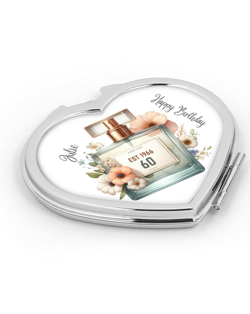 Women's Silver Personalised Perfume Bottle 50Th 60Th 70Th 80Th Birthday Design Heart Compact Mirror Gift For Her|||Mum|Wife|Nan|Nanny|Nanna|Gran|Grandma