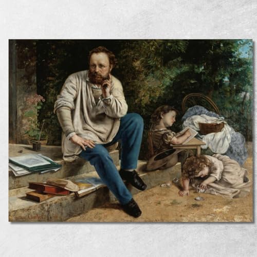 Tableau imprimé Pierre-Joseph Proudhon et ses fils par Gustave Courbet 100x70 cm