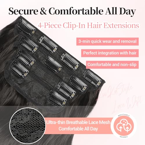 Image of Wavy Thick Clip in Hair Extensions 24 inch Medium Brown | 4 Pieces Clip in Extensions,Fiber Double Weft Hairpieces,Natural Volume,Beach Wave Synthetic Hairpiece for Women