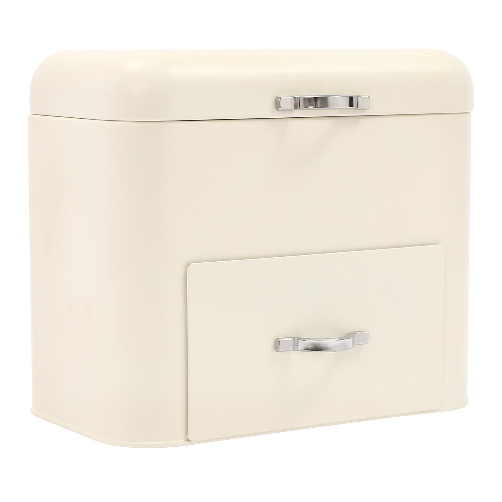 Novcinco Milky White Bread Boxes Metal Bread Bin 2 Tiers Iron Breadbox Storage Container For Home Kitchen Bakery