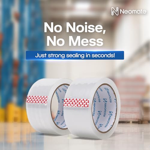 Image of Neomate Low Noise Clear BOPP Packaging Tape | 48mm x 50m, Pack of 2 | Heavy-Duty Transparent Tape for Packaging, Decorating, DIY Projects